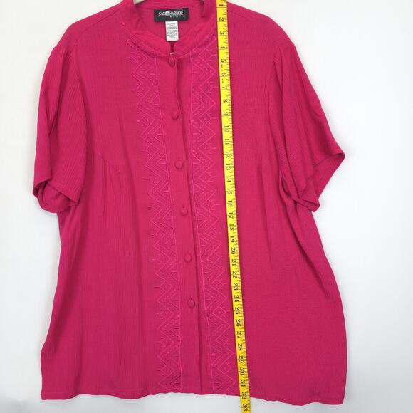 Sag Harbor 2 Pcs Set Pants & Tunic Embroidered Gauzy Women 1X Fuchsia Travel - Picture 10 of 14